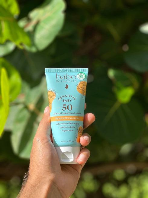 SPF50 Babo Botanicals Sensitive Baby Mineral Sunscreen Lotion - Natural Zinc Oxide - Face & Body - Fragrance-Free