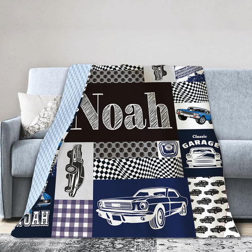 Cozy Personalized Baby Blanket for Boys, Personalized Baby Gifts, Custom Name Baby Blanket, Plush and Blanket with Navy