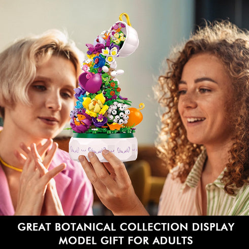 571PCS Set 6+ HOGOKIDS Flowers Music Box Building Block Kit with Light- Valentines Day Gifts Decoration Rotating Music
