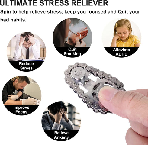Osteczz Bike Chain Gear Fidget Spinner, Metal Sprocket Chain Fidget Toy Stress Anxiety Relief Fidget Toy Finger