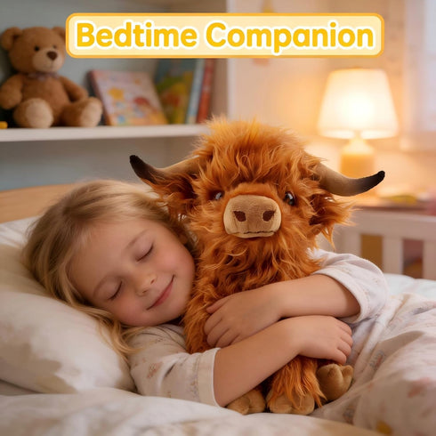 OROZCOR Highland Cow Stuffed Animal, Cute Fluffy Cow Plush Figure Toys,Realistic Farm Highland Cattle Plush Decor Gifts