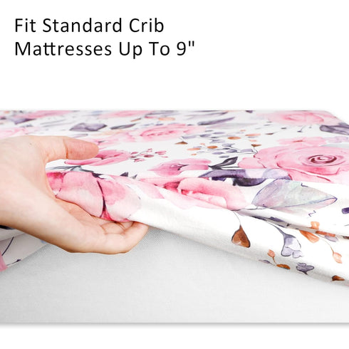 2 Pack, 28x 52, Floral Crib Sheets for Baby Girls Fits Standard Nursery Crib Mattress & Toddler Bed Mattress Soft
