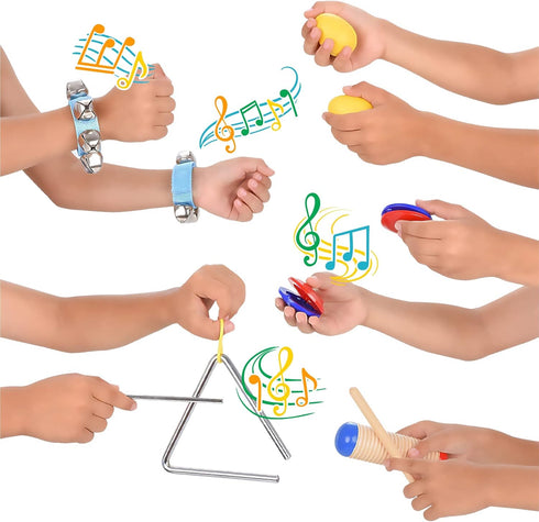 Boxiki kids Musical Instruments Set, 16 PCS - Toddler Educational & Musical Percussion with Tambourine, Maracas & More