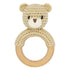 Safari Animals Wooden Baby Rattle Toys, Stuffed Crochet Rattle with Teether Ring for Newborn, Beige Bear