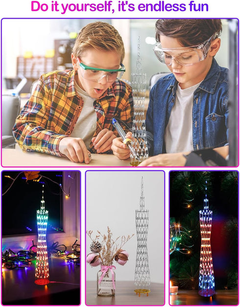 Led Canton Tower Model DIY Electronic Kit, LED Cube Model Handmade Soldering Project Kit, Height 38cm.