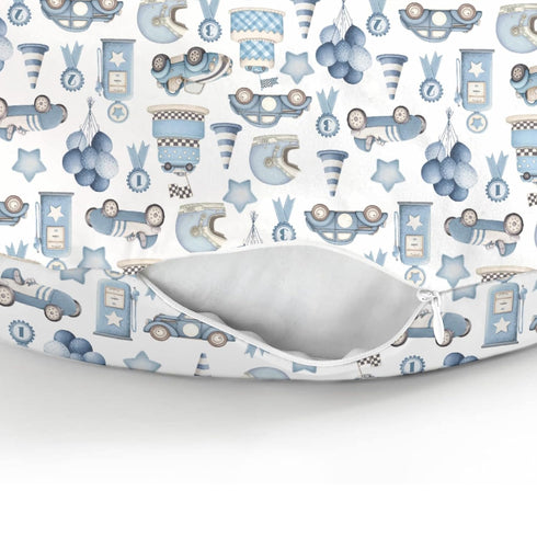 Watercolor Blue Racing Baby Nursing Pillow Covers for Boy Blue Racecar Balloon Stars Cake Nursing Pillowcase