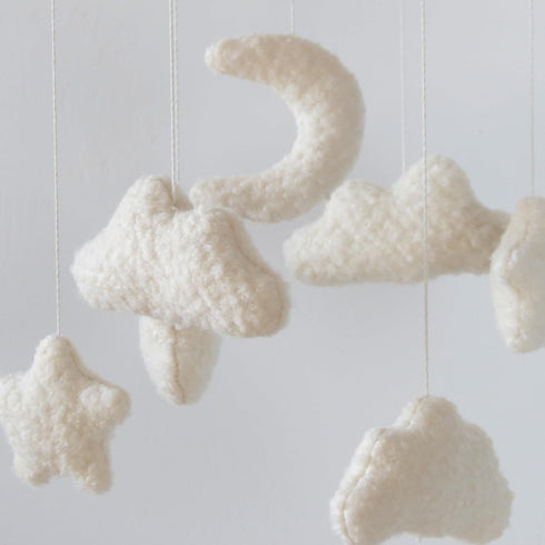 Goukurlsma Cloud Crib Mobile Baby Mobile for Crib Neutral Boho Moon and Clouds Mobile Neutral Nursery Dcor Boucle