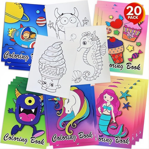 ArtCreativity Mini Coloring Books Bulk - Pack of 20 Small Color Booklets in 5 Designs, Perfect Kids Party Favors