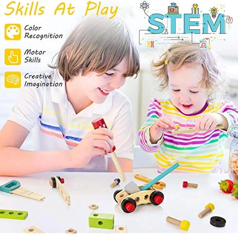 36-Piece Set 2 3 4 5 6 KIDWILL Tool Kit for Kids, Wooden Toddler Tools Includes Tool Box, Montessori Educational Stem