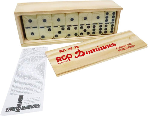 Dominoes Double 6 Tiles in Wooden Box, 28 Pieces Classic Board Game with Spinner
