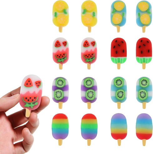 DOMG 16Pcs Ice Cream Erasers for Kids, Cute Fruit Shaped Fun Food Erasers for Classroom Rewards and Party Favors