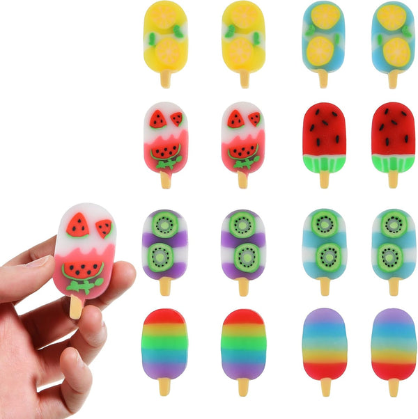DOMG 16Pcs Ice Cream Erasers for Kids, Cute Fruit Shaped Fun Food Erasers for Classroom Rewards and Party Favors