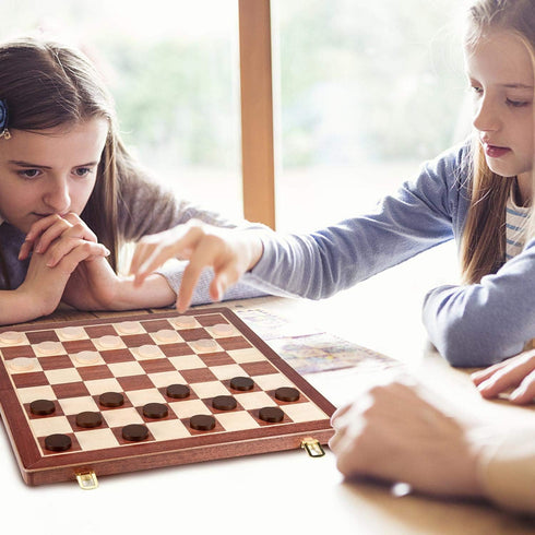 15 Inches Set (2 1) Packed -24 -2 Set AMEROUS Magnetic Wooden Chess & Checkers in - Folding Board -Gift Box Cherkers