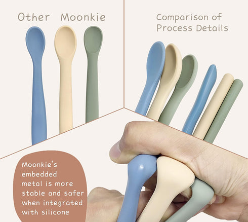 Moonkie Silicone Baby Spoons Set of 4, Bendable Feeding Utensils for 4+ Months