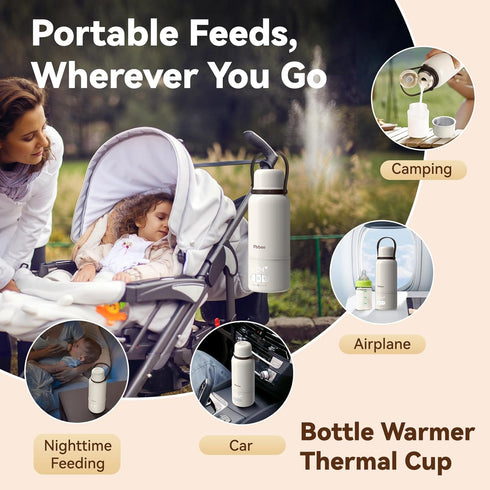 12000mAh 3Min 316L Portable Bottle Warmer - Long-Lasting, Fast Heating for Breastmilk/Formula/Water, Stainless Steel
