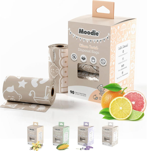 CITRUS SCENTED Disposable Diaper Bags (90 BAGS) | Leak Proof, Travel-Friendly Refill