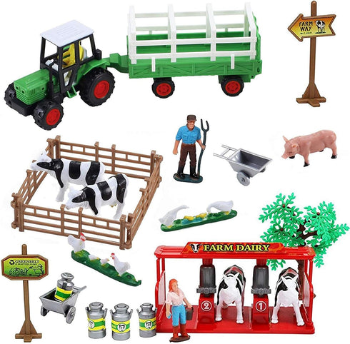 Liberty Imports Dairy Farming Toys Set with 23 Pieces, Farm Animals, Figures, and Accessories for Kids