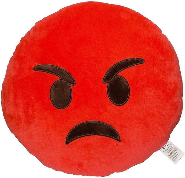 EvZ Emoji Rage Face Emoticon Cushion - Stuffed Plush Soft Pillow, 32cm, Red