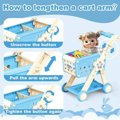 Cart,75PCS Playset 3 4 5 67 8+ RedCrab Kids Shopping Toy Shopping Cart with Food Shop Accessories, Adjustable Shopping
