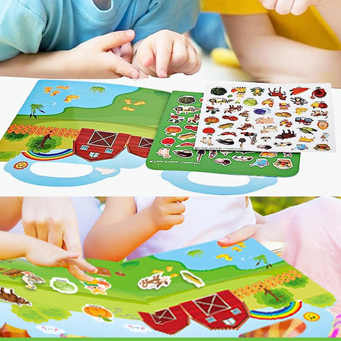 Reusable Sticker Books for Kids, Travel Removable Toddler Farm Sticker Books for 3-5 Year Old Birthday Gifts