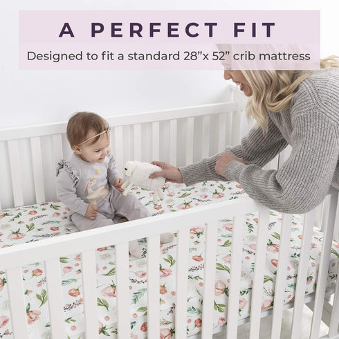 2 Pack Pobibaby - Premium Fitted Baby Girl Crib Sheets for Standard Crib Mattress - Ultra-Soft Cotton Blend, Safe