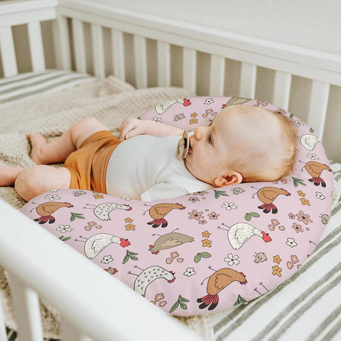 Cute Chicken Boho Floral Baby Nursing Pillow Covers for Boy Girl Chickens Flowers Leaves Nursery Slipcovers