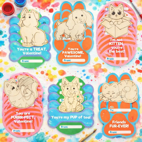(24 Cat & Dog Wood Painting Kits ct)- Goodie Bag Party Favors for Kids Birthday Party & School Classroom Prizes-Each
