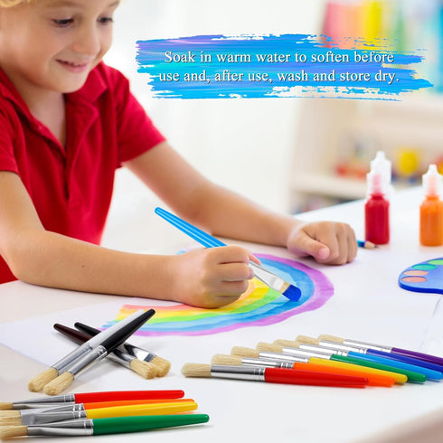 20 Pcs Paint Brushes for Kids, Round and Flat Easy Hold and Clean Toddler Paint Brushes, Bristle Craft Paint Brushes