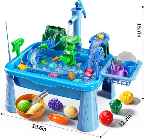 2 3 4 5 6 3-8, 2+ 3-5 Water Table Play Sink Toy for Kids Years Old - Outdoor Kitchen with Running Water, Fishing Games