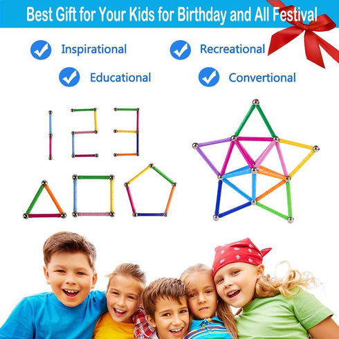 204 Pcs Magnetic Building Sticks Blocks Toys, 2.3" Length Educational Magnetic Stacking Toys Set for Kids