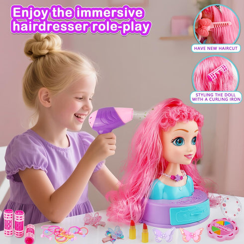 Kryonixty 4-in-1 Kids-9Inch,41pcs 3-8 Doll Head for Hair Styling Hair Salon Toys Makeup Kit Princess Accessories