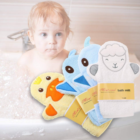 Shappy 4 Pieces Baby Bath Mitt Washcloths - Cute Animal Design Toddler Soft Gloves for Baby Bath Shower