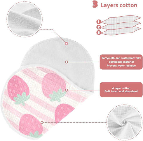 tplaotee 22x11in Cute Pink Strawberries Cotton Muslin Baby Burp Cloths Easy Care wash rag for Babies boy and Girl