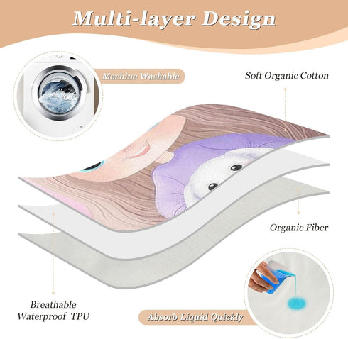 siphylline 52" 34" Cute Cartoon Girl Extra Large Resuable Changing Pad Covers Highly Absorbent Diaper Changing Pad