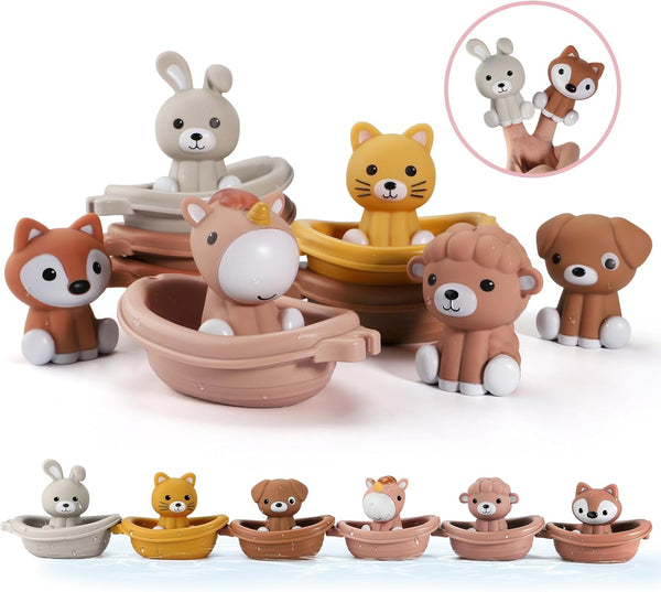Nueplay Bathtub Toys for Toddlers 18M+Baby Bath Toys with Animal Finger Puppets