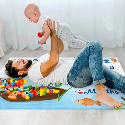 Gone Fishing Baby Monthly Milestone Blanket, Little Fisherman Bobber Photo Prop Ideas for Newborn Boy & Girl, 40" X 50"