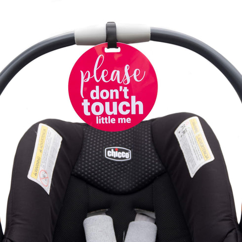 THREE LITTLE TOTS Pink Please Don't Touch Baby Car Seat Sign or Stroller Tag - CPSIA Safety Tested