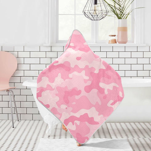 Pink Camouflage Baby Hooded Towel, Ultra Soft Absorbent Cotton Bath Towel for Newborn Toddler Boys Girls, 30 x 30 Inch