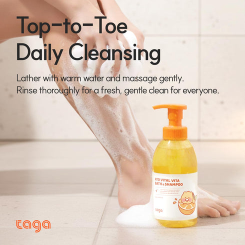 300 ml TAGA ATO Vital Vita Kids Bath & Shampoo | Vegan Hypoallergenic All-in-One Bath & Hair Cleanser with Ceramide