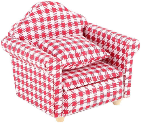 Doll House Sofa Arm Chair, 1:12 Scale Wooden Miniature Furniture Decor Couch with Pillow, Kids Play Toy