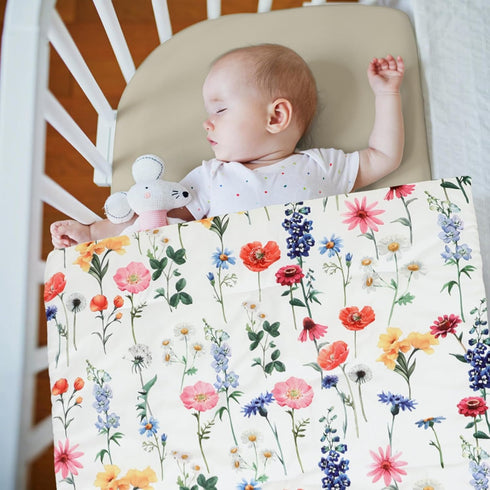 4 Set Oudain Piece Spring Flower Crib Bedding Including Spring Wild Flower Crib Skirt, Blanket, Sheet and Diaper