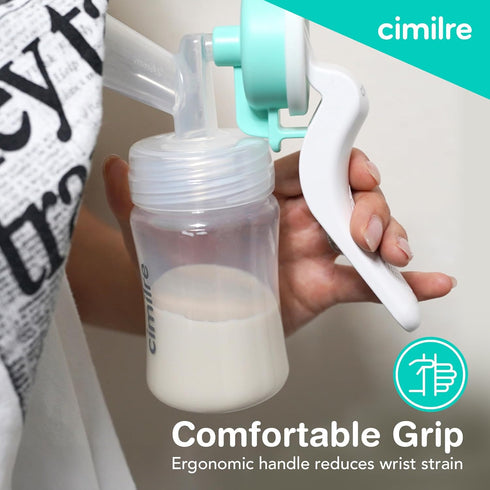 M1 Manual Breast Pump Kit Portable, Quiet Breastfeeding Pump with Ergonomic Handle, Closed System & WideNeck Bottle