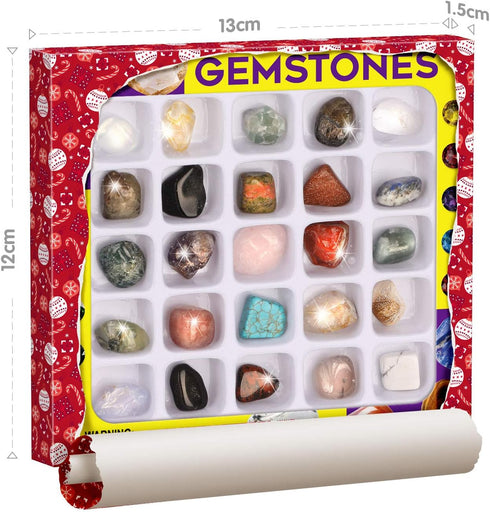 XXTOYS 25PCS Rocks Collection - Rock and Mineral Education Set with Healing Chakra Gemstones, STEM Science Kit
