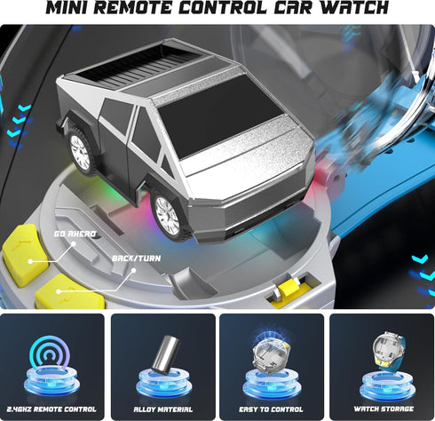 Mini Remote Control Car Watch Toy for Kids, 2.4G RC Cars with LED Lights, USB Charging, Birthday Christmas Gifts