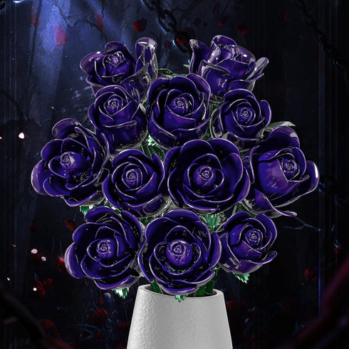XGSHJ Set 12 Pack Purple Rose Bouquet Building for Girls & Boys - Botanical Collection Gift for Easter Basket