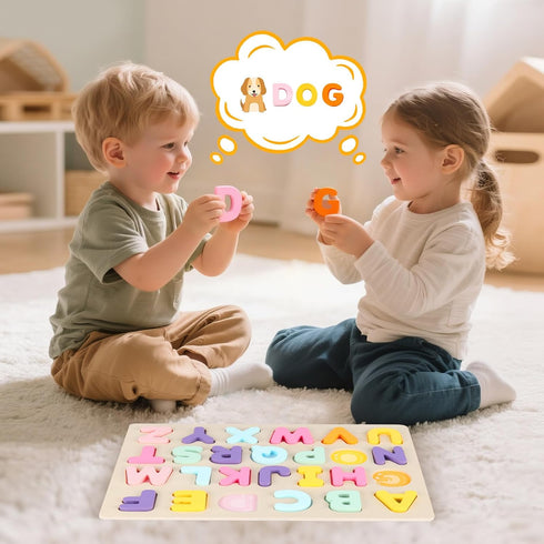 JOLSNAF Alphabet Puzzles Wooden for Toddlers, ABC Learning Toys for Kids, Preschool Educational Activities for Girls