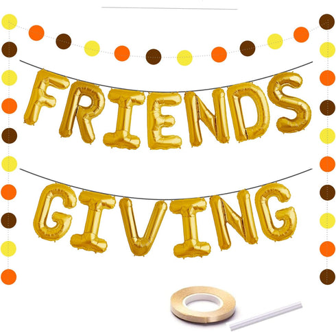 Friendsgiving Balloon Banner Decoration, Gold Foil Letter, 16 Inches Tall Thanksgiving Centerpiece, Fall Decor