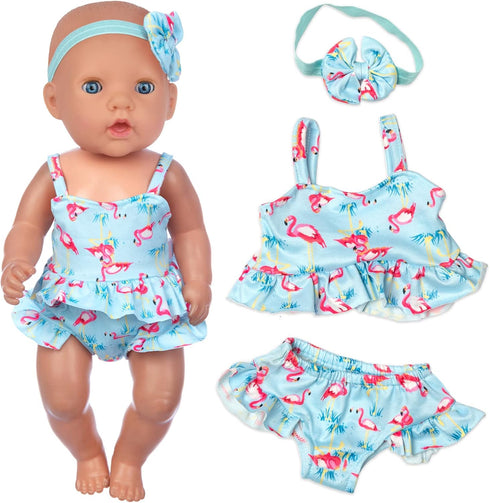 UNICORN ELEMENT 8 Pcs Baby Doll Clothes and Accessories, Feeding and Caring Set with Diaper Bag, Best Gift for Kids