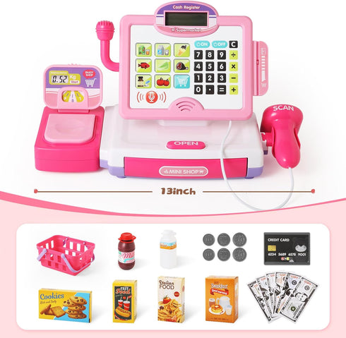 3, 4, 5, 6, 7, 8+ 57 Playset, Play Calculator Cash Register Toy Gift for Kids Girls Age Year Old, Pcs Pink Pretend