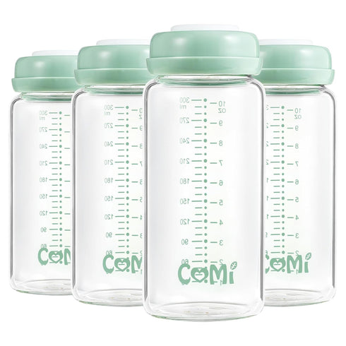 COMI Wide Neck Glass Breastmilk Collection n Storage Bottle, 4 Packs,10oz with